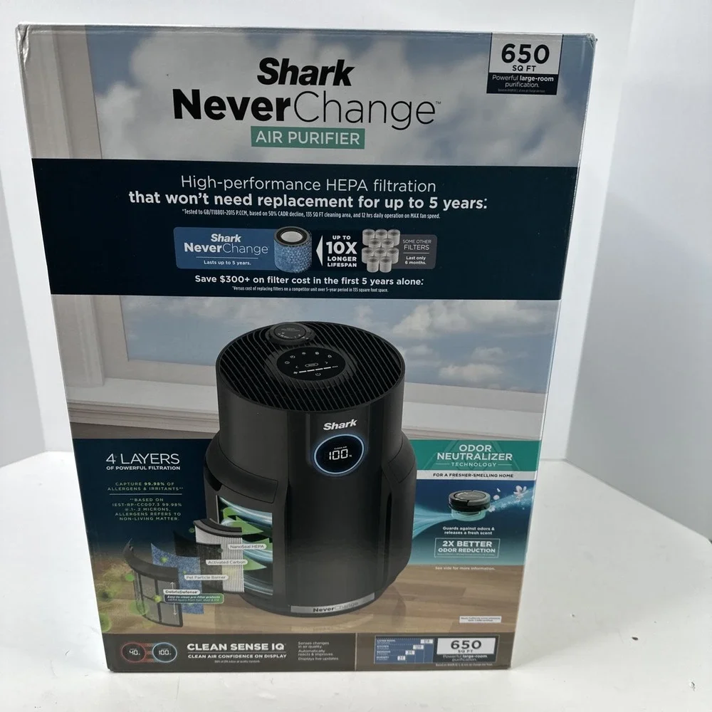 Shark NeverChange Air Purifier, 5-Year HEPA Filter Life, 650-sq Ft - Black NIB